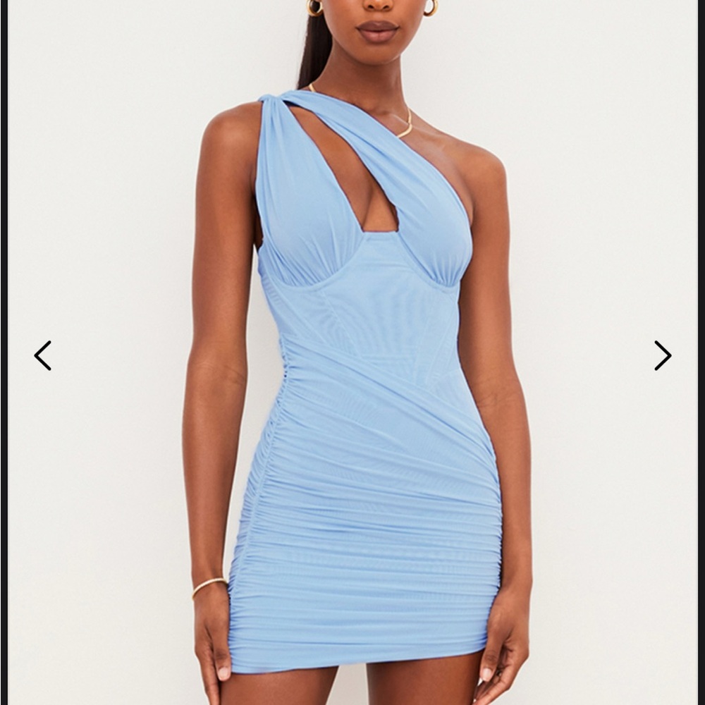 House of CB Sky Blue One-Shoulder Dress